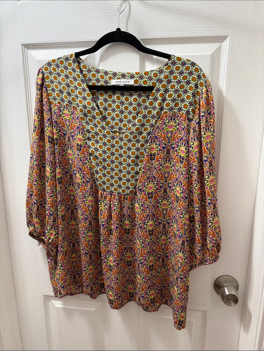 Multicolor Floral Boho Scoop-Neck Tunic - Pink, Yellow, Green